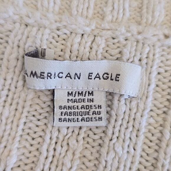 American Eagle Cream Beach Coastal Cotton Knit V-Neck Cardigan - Size Medium - Picture 3 of 14